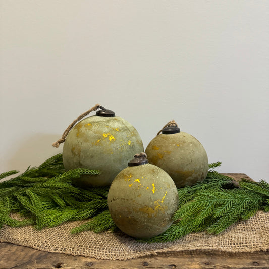 Recycled Glass Ball Ornament - Olive