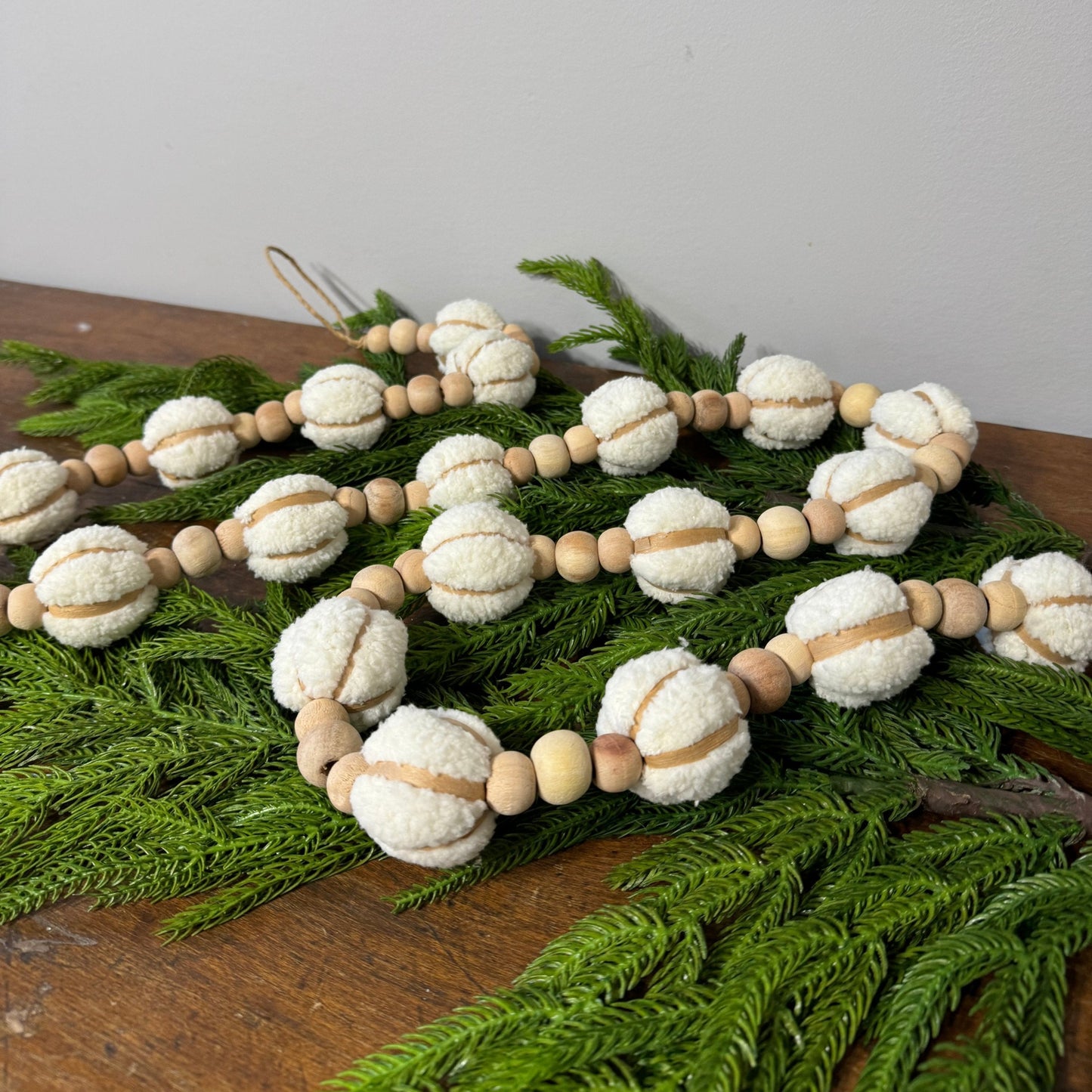 Sherpa + Wood Bead Garland: Ivory/Natural