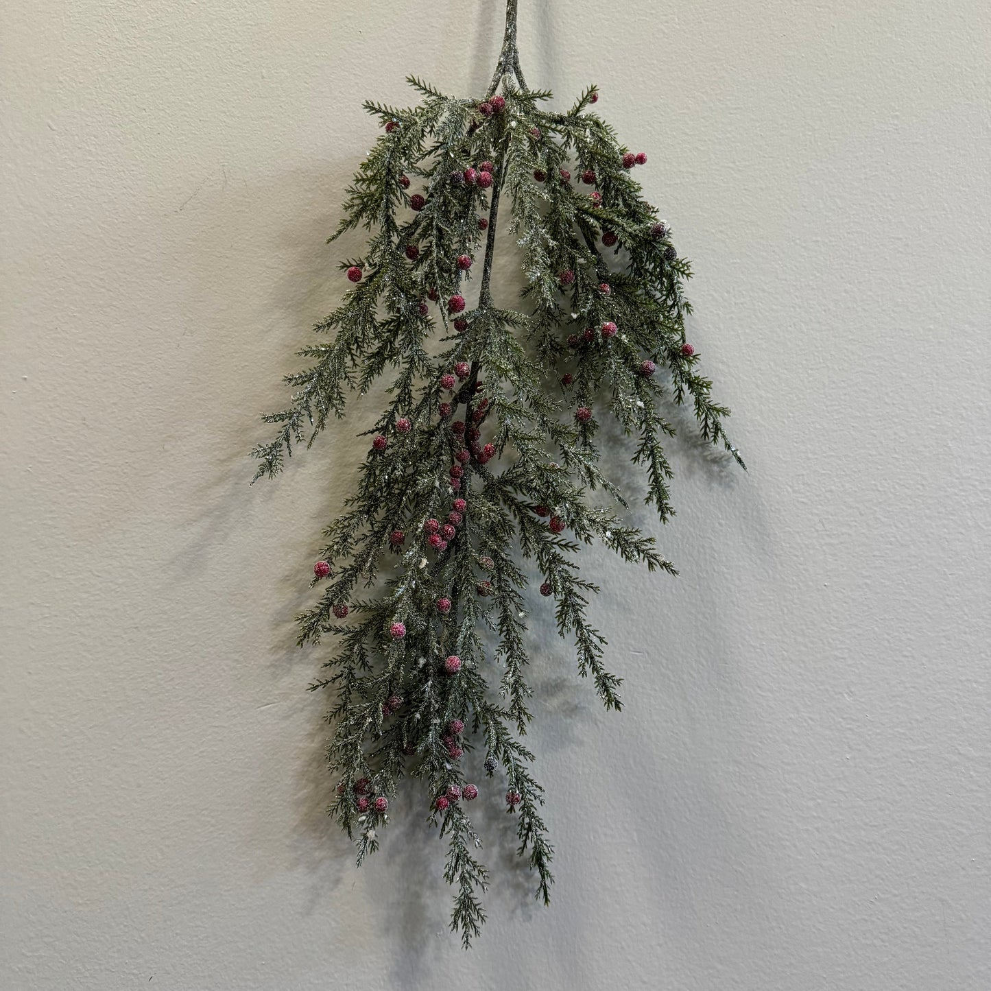 Frosted Cedar & Red Berries Spray