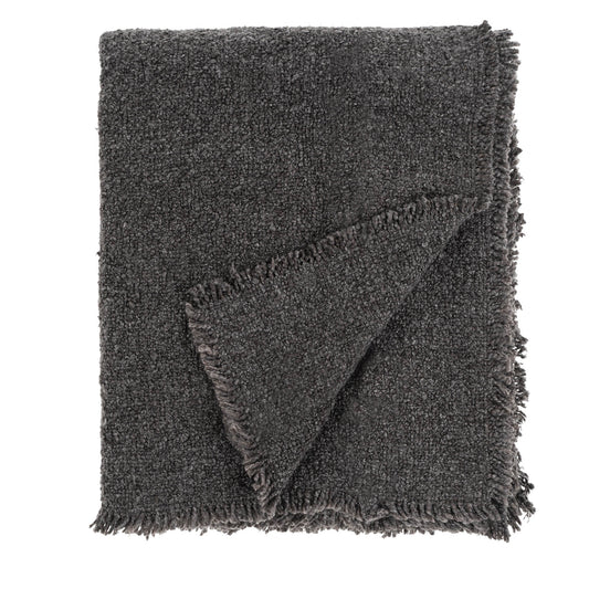 Fringed Boucle Throw - Charcoal