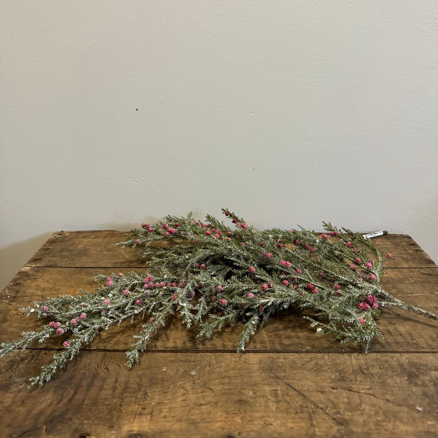 Frosted Cedar & Red Berries Spray