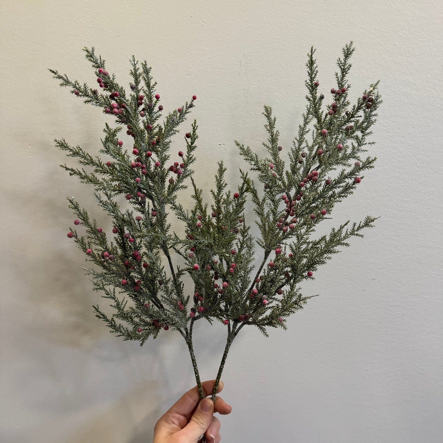 Frosted Cedar & Red Berries Spray