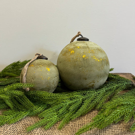 Recycled Glass Ball Ornament - Olive