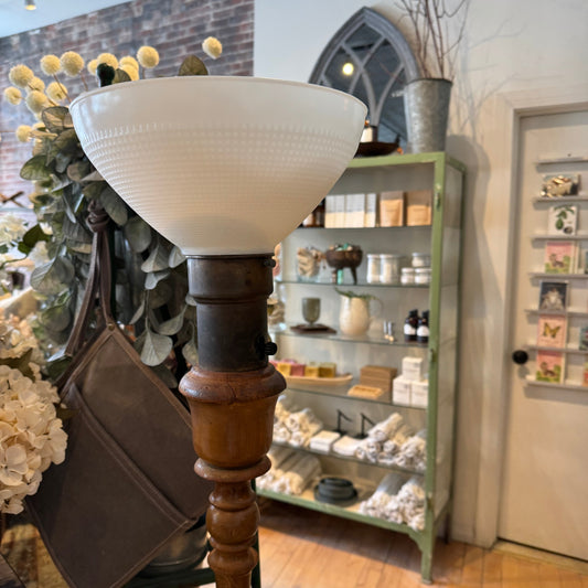 Vintage Floor Lamp - Wood w/Brass Tipped Feet