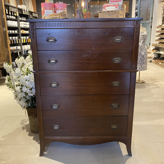 Vintage Dark Wood Tall Dresser - 5 Drawers - 10% OFF