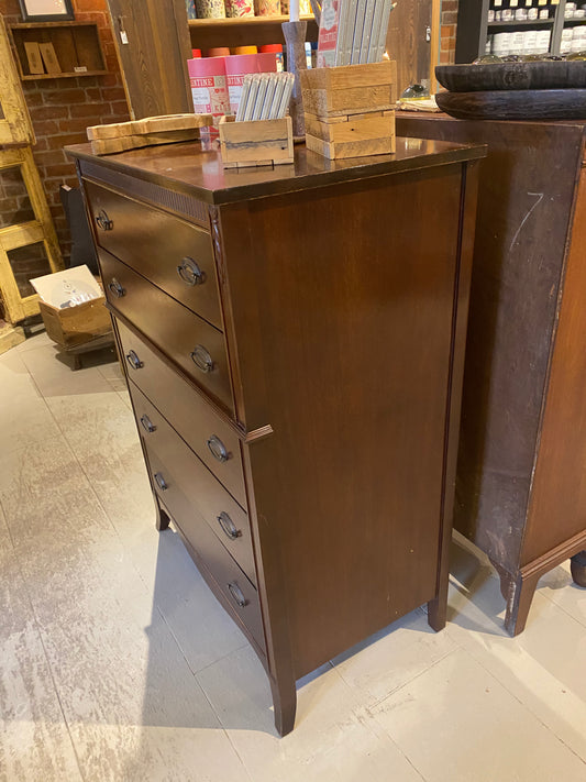 Vintage Dark Wood Tall Dresser - 5 Drawers - 10% OFF