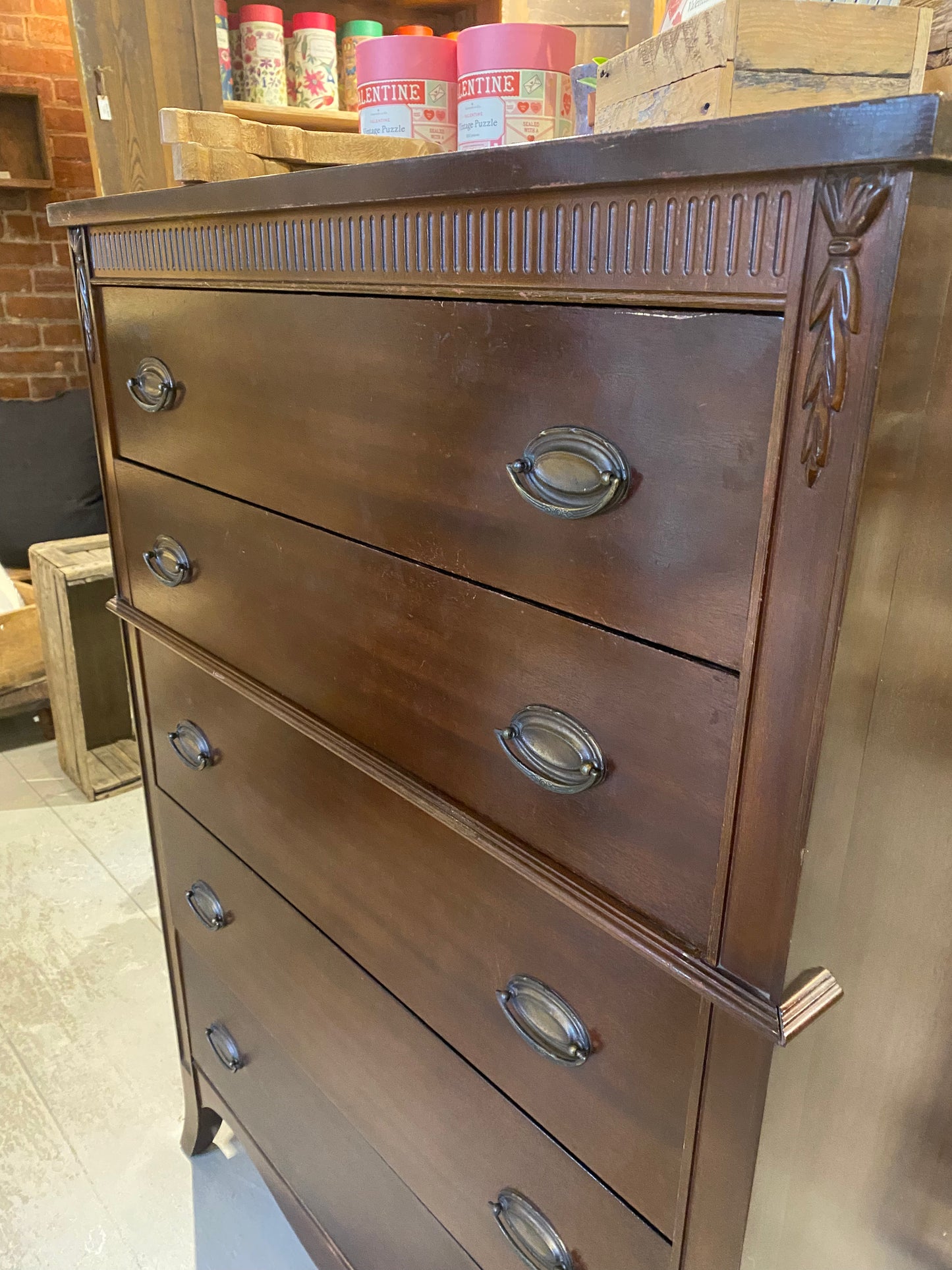 Vintage Dark Wood Tall Dresser - 5 Drawers - 10% OFF