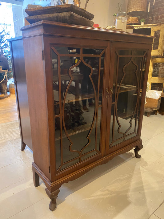 Vintage Dark Wood Glass Cabinet - 10% OFF