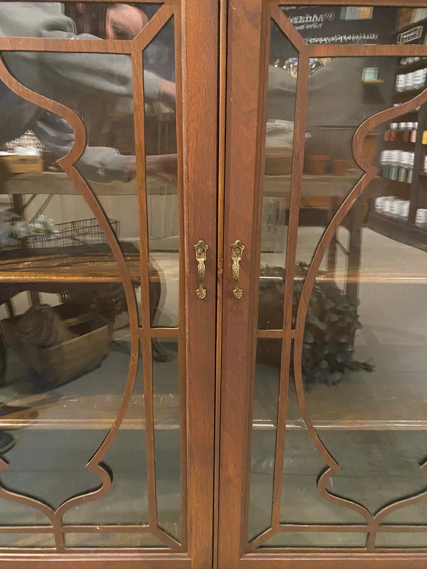 Vintage Dark Wood Glass Cabinet - 10% OFF