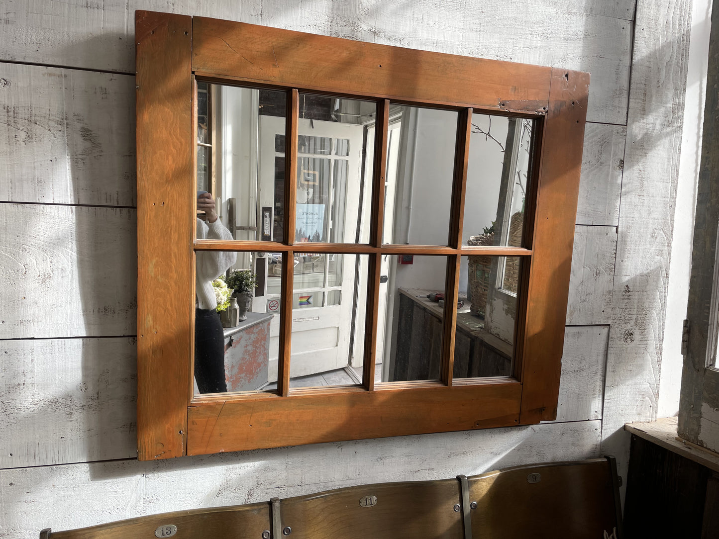 Large Antique Window Mirror - 45"w x 38.75h