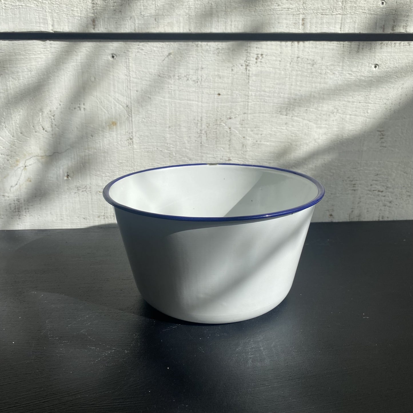 Vintage Enamel Bowl - Blue Rim