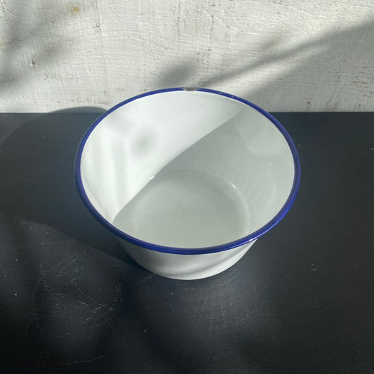 Vintage Enamel Bowl - Blue Rim