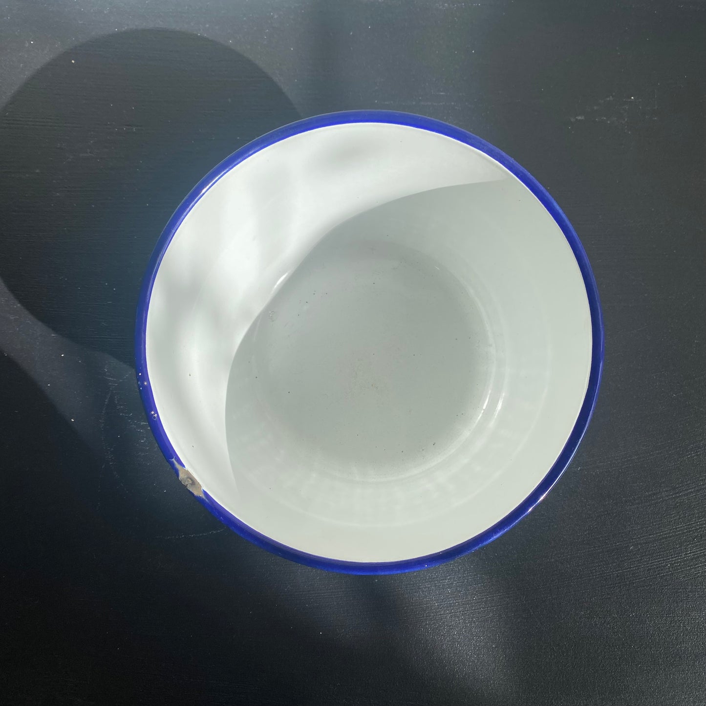 Vintage Enamel Bowl - Blue Rim