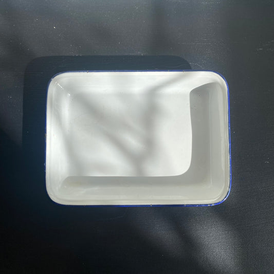 Vintage Enamel Small Tray - Blue Rim