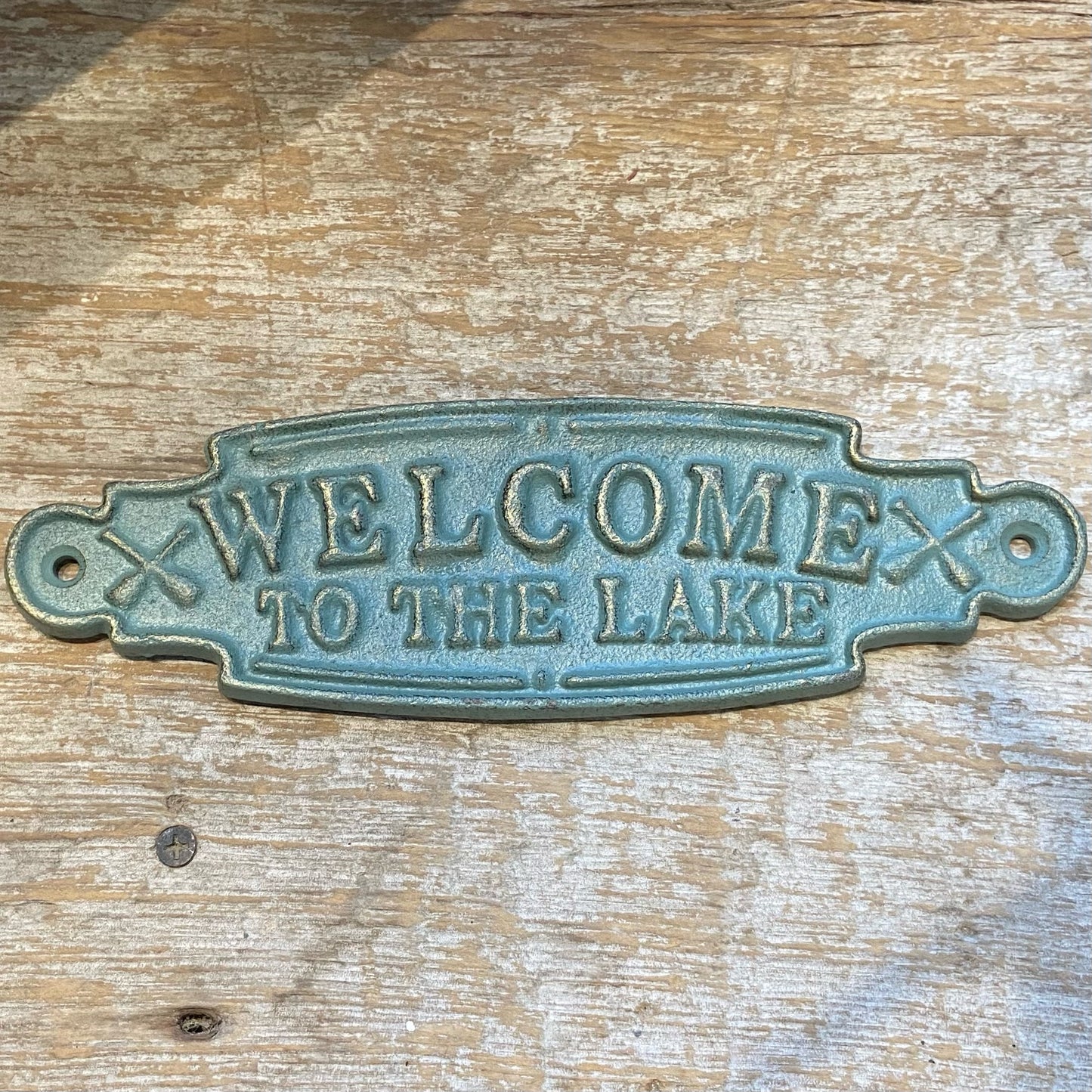 Welcome To The Lake Cast Iron Sign - Antique Green