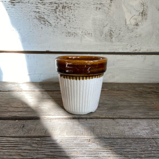 Vintage White Pot W/Brown Rim