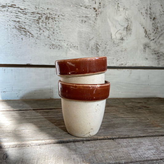 Vintage Mini White Pot W/Terracotta Rim