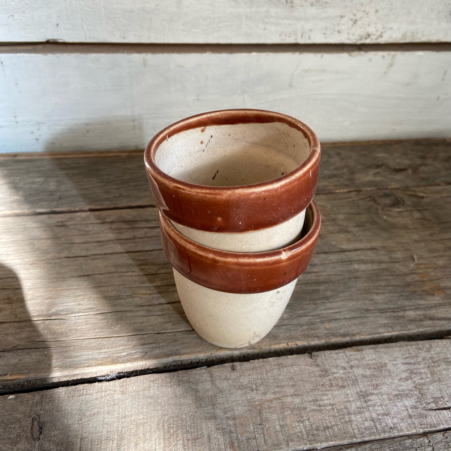 Vintage Mini White Pot W/Terracotta Rim