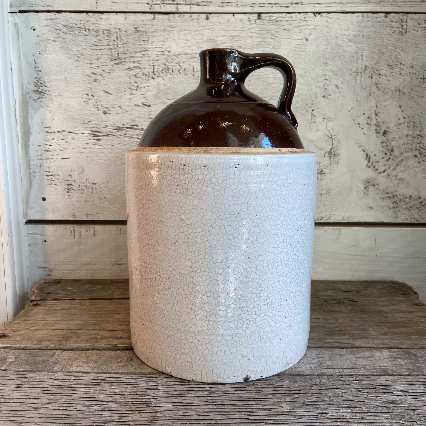 Vintage Crackle Jug - Brown + White