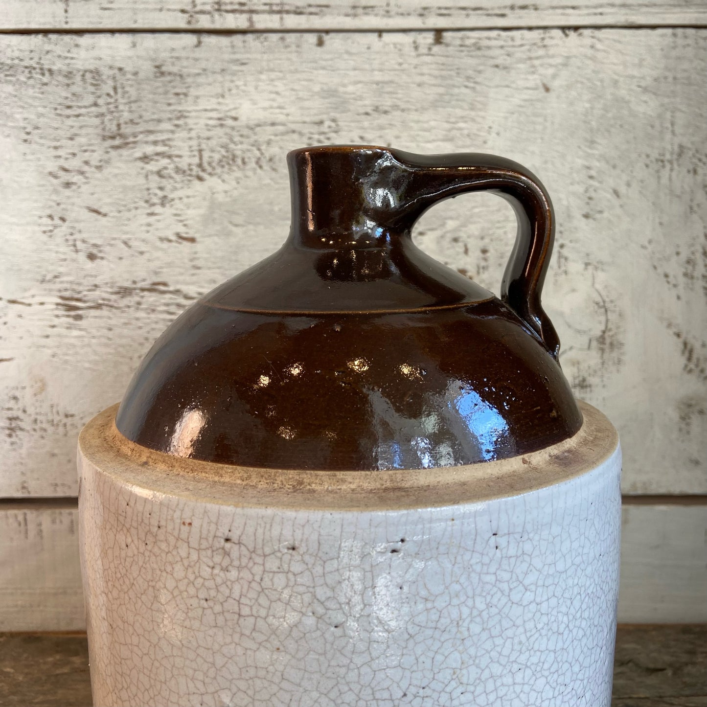 Vintage Crackle Jug - Brown + White