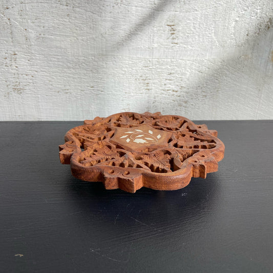 Vintage Wooden Trivet w/ Flower Design