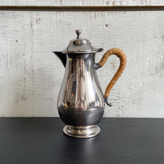 Vintage Silver Tea Pot w/ Rattan Handle