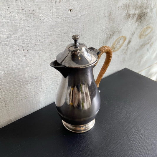 Vintage Silver Tea Pot w/ Rattan Handle