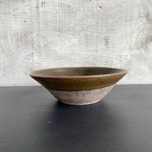 Vintage Pottery Bowl w/Green Rim