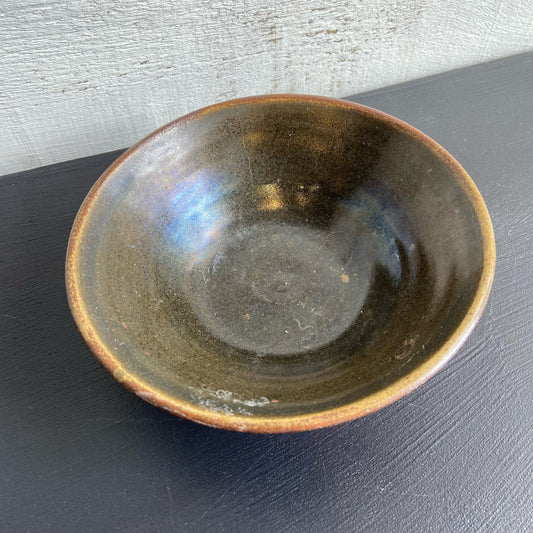 Vintage Pottery Bowl w/Green Rim