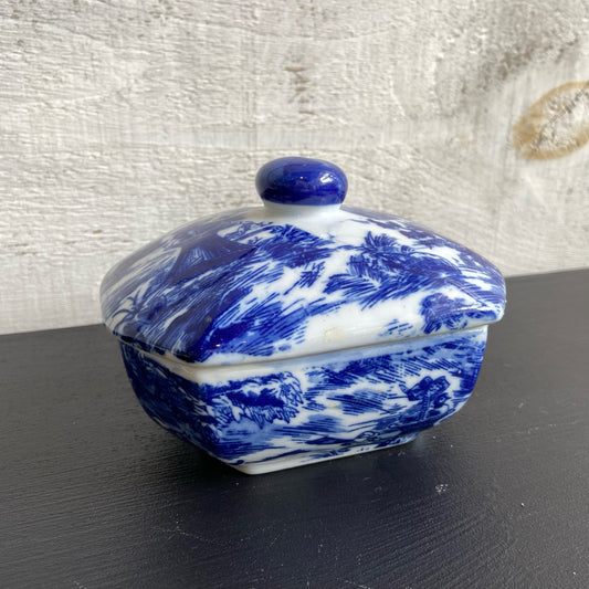 Vintage Container w/Lid -Blue/White Design