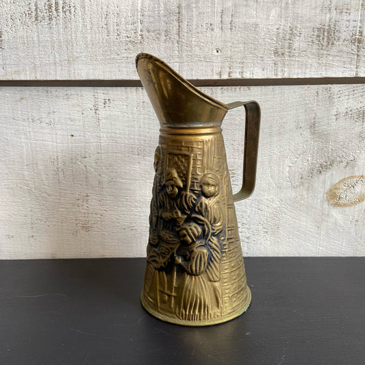 Vintage Brass Jug w/ People Design