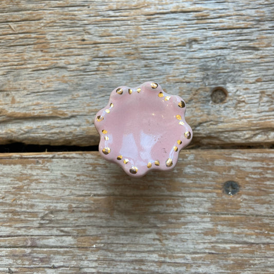 Knob: Pink Ceramic Gold Dots