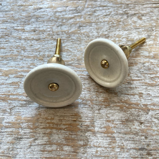 Knob: Ceramic Button White/Gold