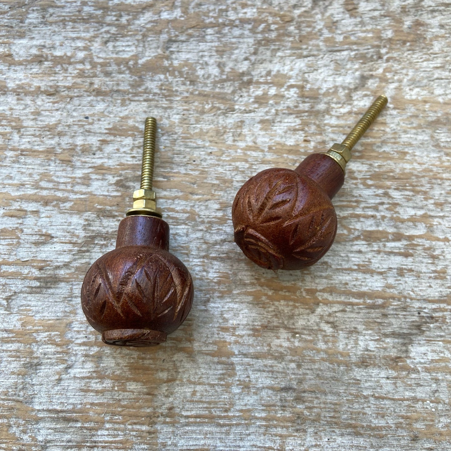 Knob: Wood Carved Rose - Brown