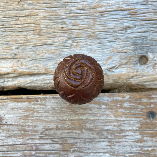 Knob: Wood Carved Rose - Brown