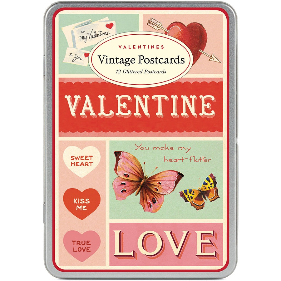 Valentine Glitter Vintage Postcards