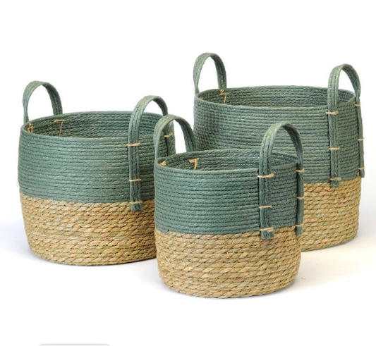 Jute Basket/ Natural + Green