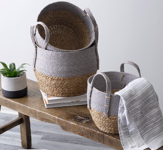 Jute Basket/ Natural + Grey